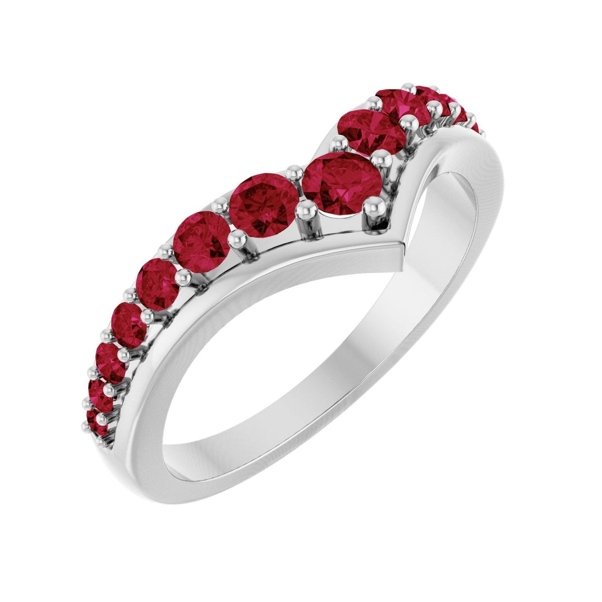 Sapphire Row Lab-Grown Gemstone Graduated V Ring - Ruby, Platinum