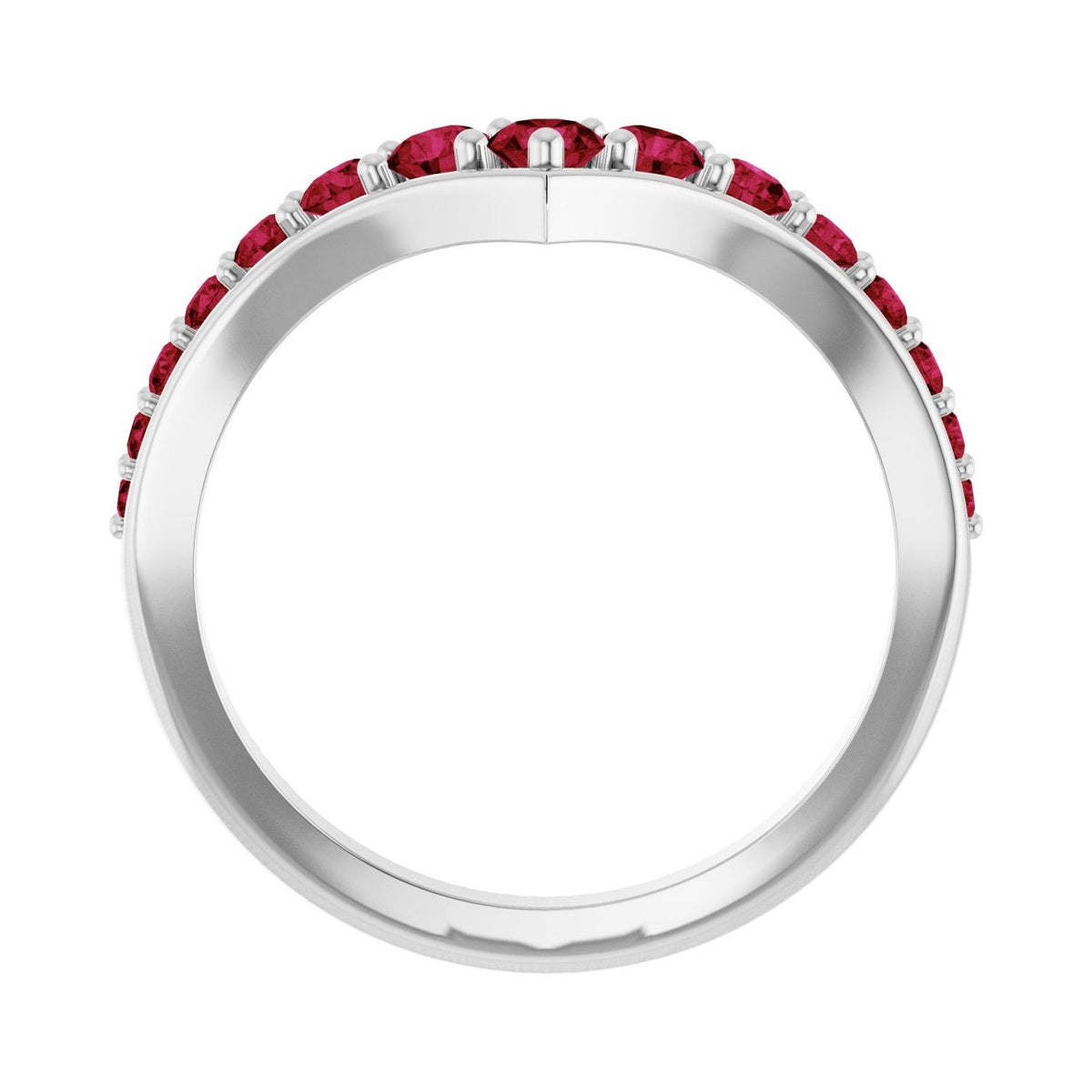 Sapphire Row Lab-Grown Gemstone Graduated V Ring - Ruby, Platinum (view 2)