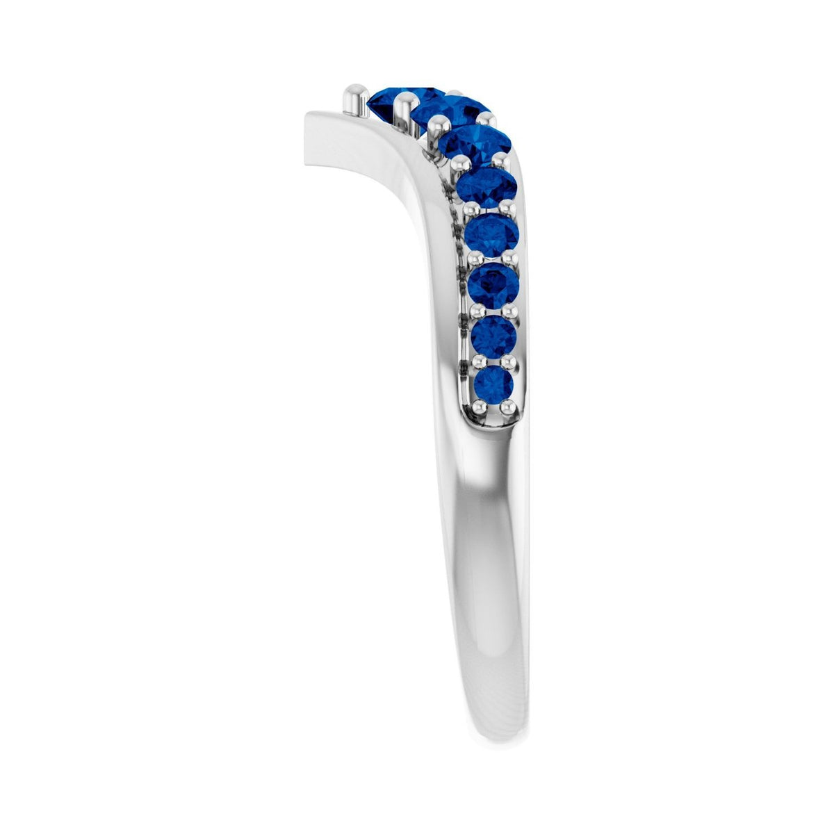 Sapphire Row Lab-Grown Gemstone Graduated V Ring - Blue Sapphire, Platinum (view 4)