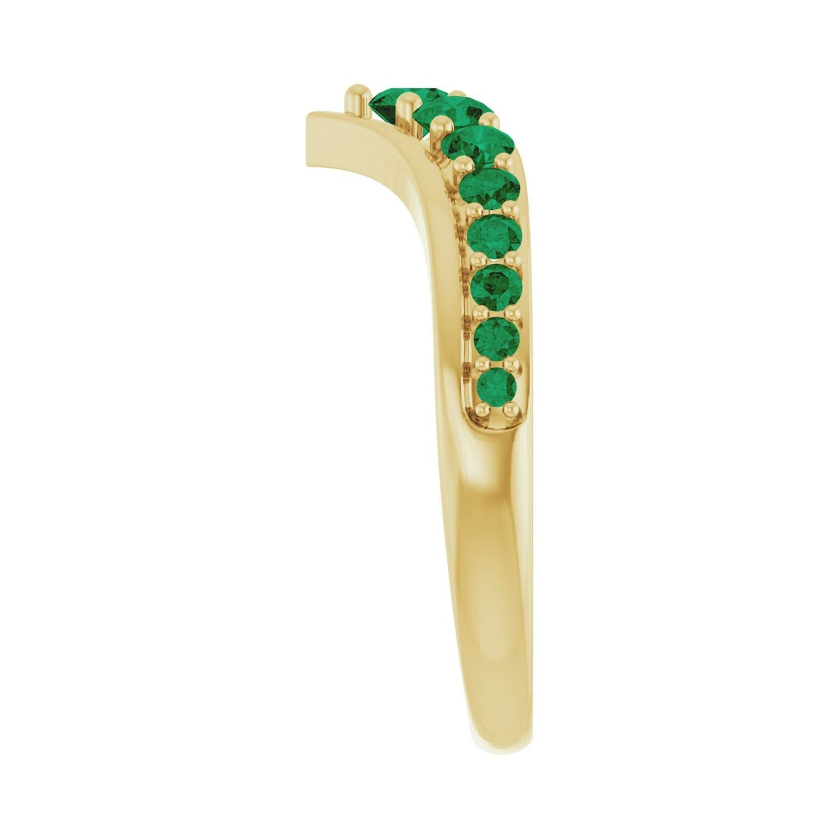 Sapphire Row Lab-Grown Gemstone Graduated V Ring - Emerald, 14K Yellow Gold (view 4)