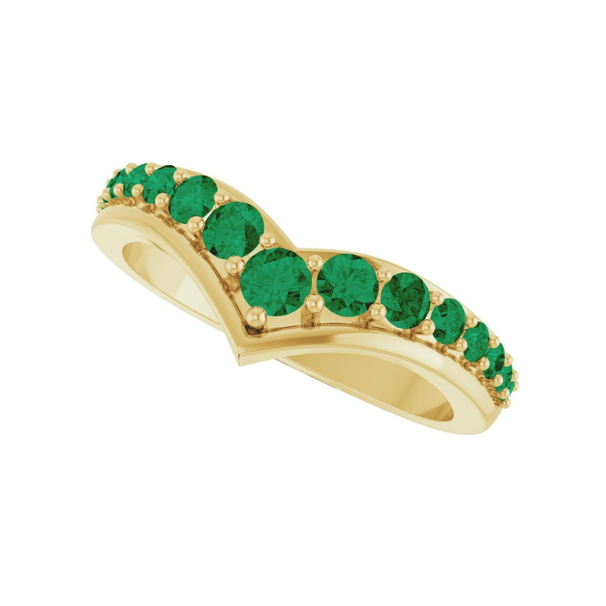Sapphire Row Lab-Grown Gemstone Graduated V Ring - Emerald, 14K Yellow Gold (view 5)