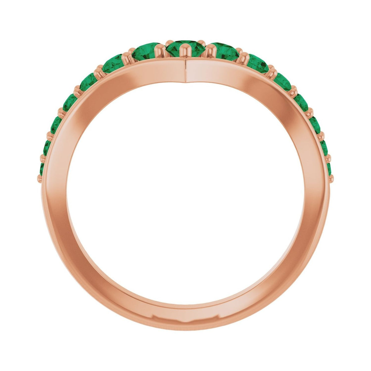Sapphire Row Lab-Grown Gemstone Graduated V Ring - Emerald, 14K Rose Gold (view 2)