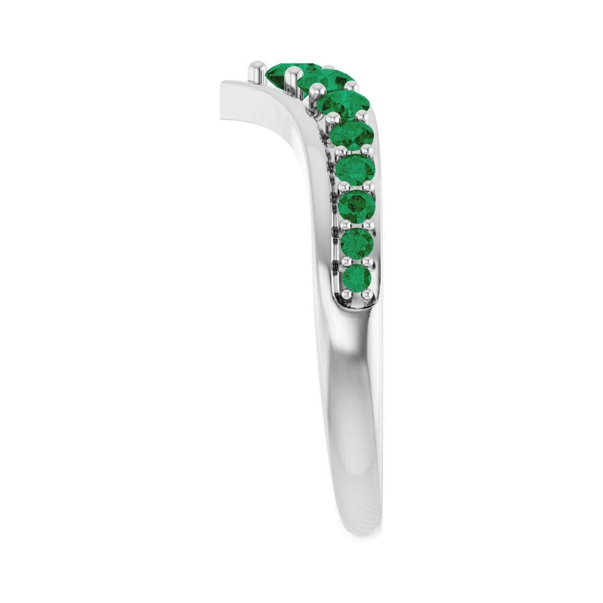 Sapphire Row Lab-Grown Gemstone Graduated V Ring - Emerald, Platinum (view 4)