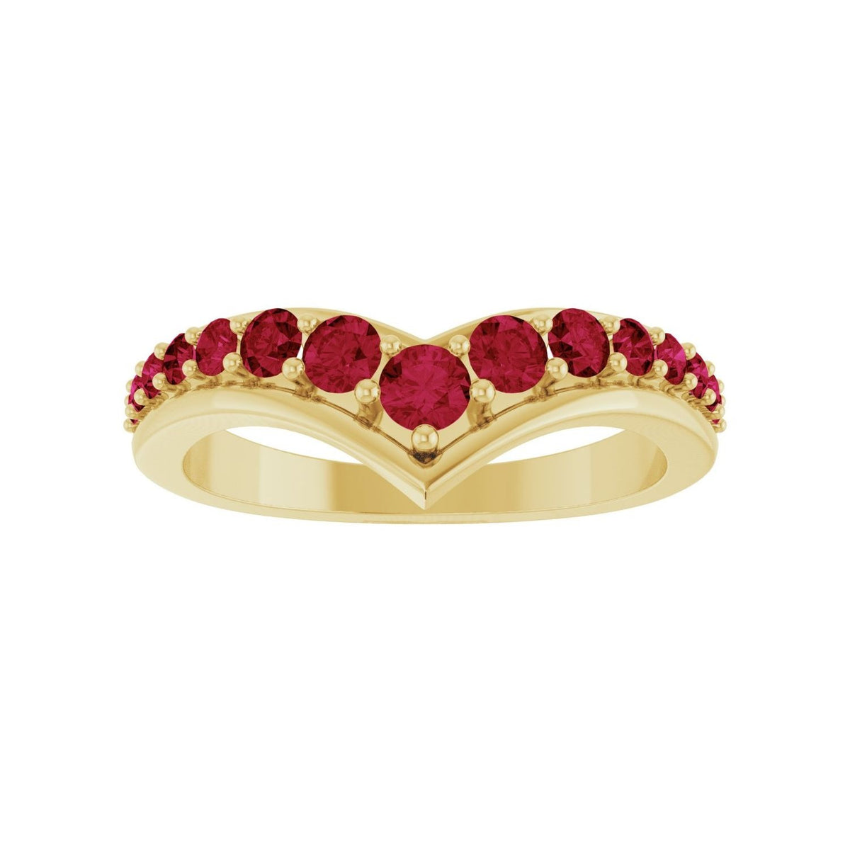 Sapphire Row Lab-Grown Gemstone Graduated V Ring - Ruby, 14K Yellow Gold (view 3)