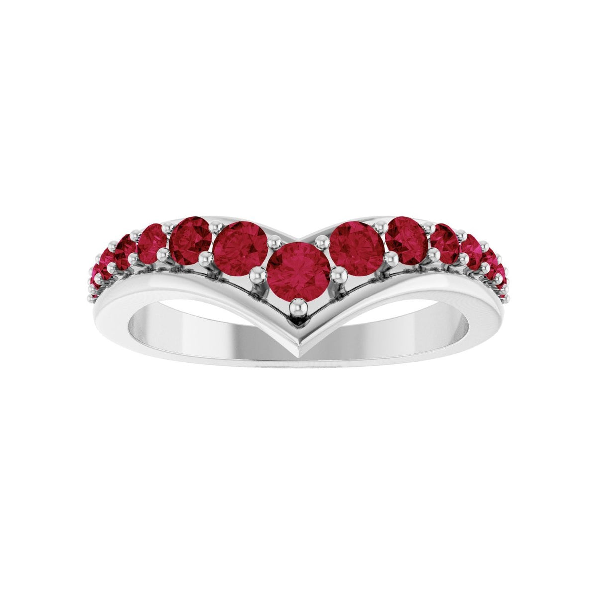 Sapphire Row Lab-Grown Gemstone Graduated V Ring - Ruby, 14K White Gold (view 3)