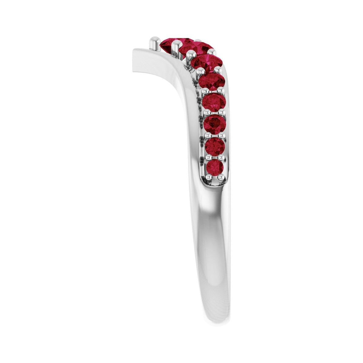 Sapphire Row Lab-Grown Gemstone Graduated V Ring - Ruby, 14K White Gold (view 4)