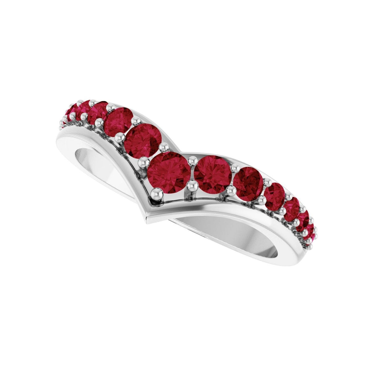 Sapphire Row Lab-Grown Gemstone Graduated V Ring - Ruby, 14K White Gold (view 5)