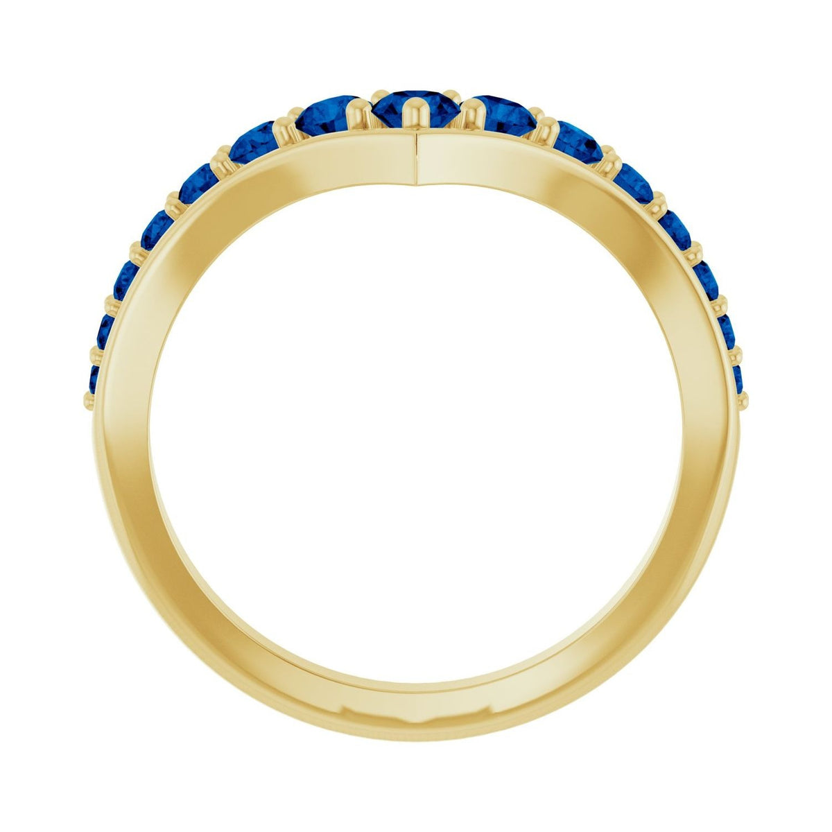 Sapphire Row Lab-Grown Gemstone Graduated V Ring - Blue Sapphire, 14K Yellow Gold (view 2)