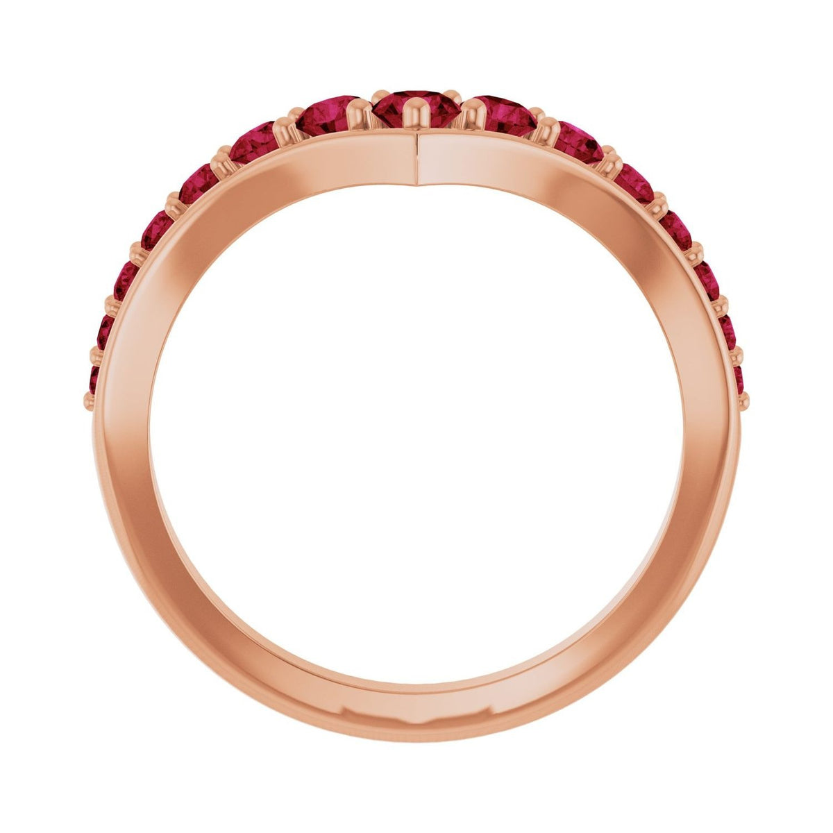 Sapphire Row Lab-Grown Gemstone Graduated V Ring - Ruby, 14K Rose Gold (view 2)