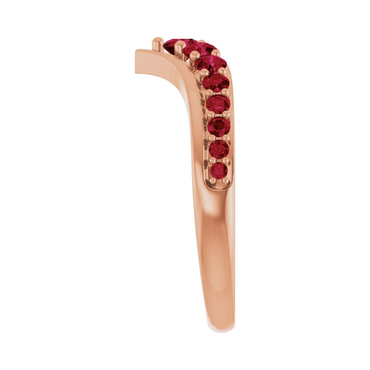 Sapphire Row Lab-Grown Gemstone Graduated V Ring - Ruby, 14K Rose Gold (view 4)