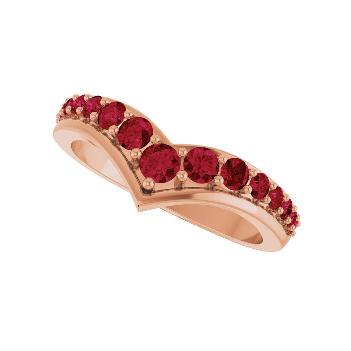 Sapphire Row Lab-Grown Gemstone Graduated V Ring - Ruby, 14K Rose Gold (view 5)