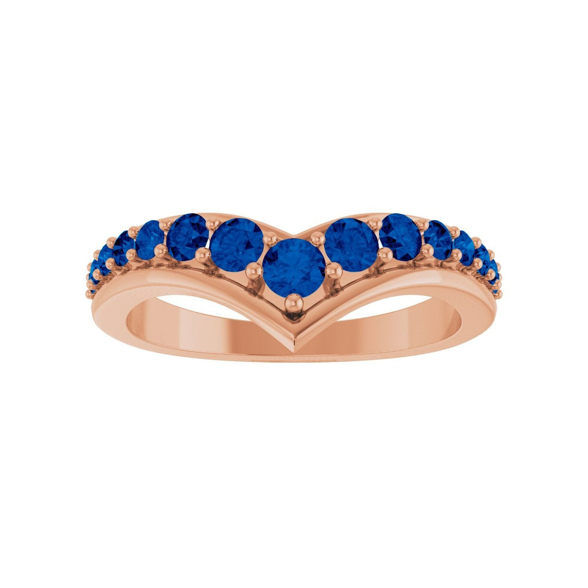 Sapphire Row Lab-Grown Gemstone Graduated V Ring - Blue Sapphire, 14K Rose Gold (view 3)