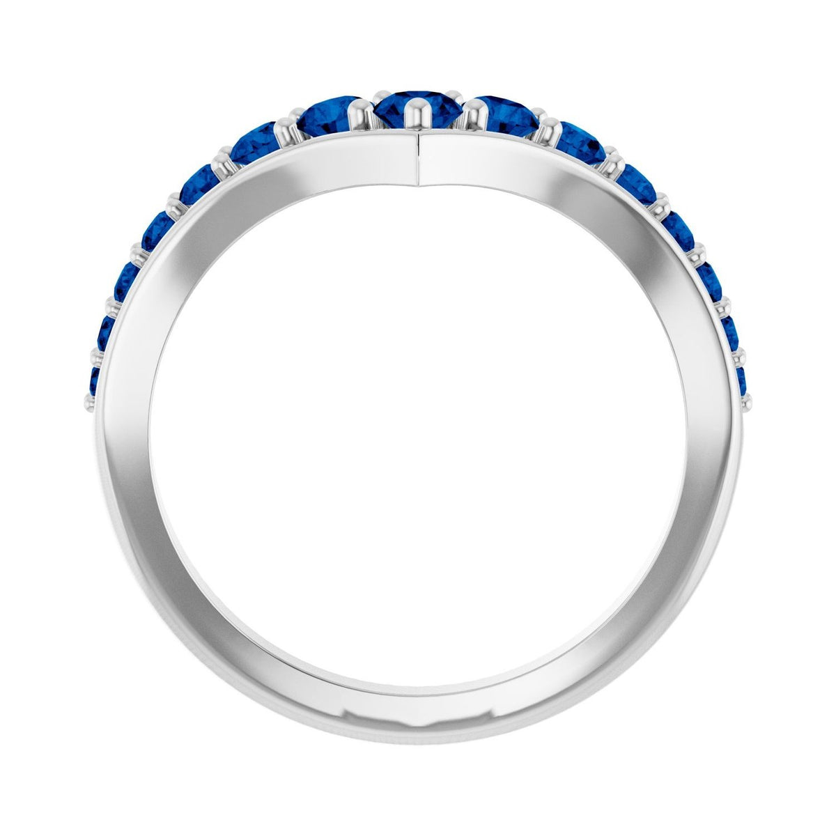 Sapphire Row Natural Gemstone Graduated V Ring - Blue Sapphire, Platinum (view 2)