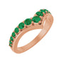 Sapphire Row Natural Gemstone Graduated V Ring - Emerald, 14K Rose Gold