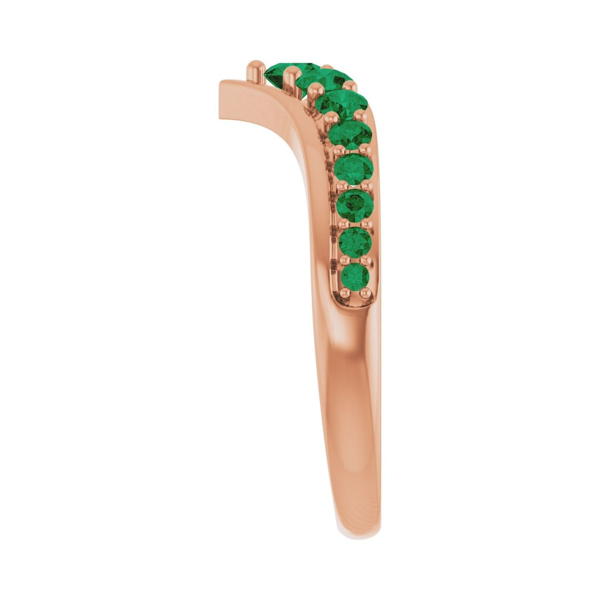 Sapphire Row Natural Gemstone Graduated V Ring - Emerald, 14K Rose Gold (view 4)