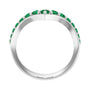 Sapphire Row Natural Gemstone Graduated V Ring - Emerald, Platinum (view 2)
