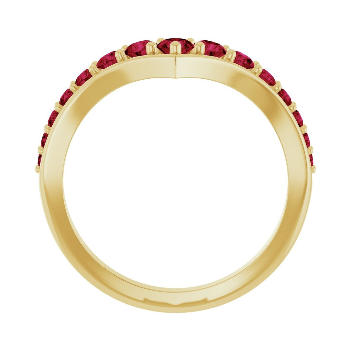 Sapphire Row Natural Gemstone Graduated V Ring - Ruby, 14K Yellow Gold (view 2)
