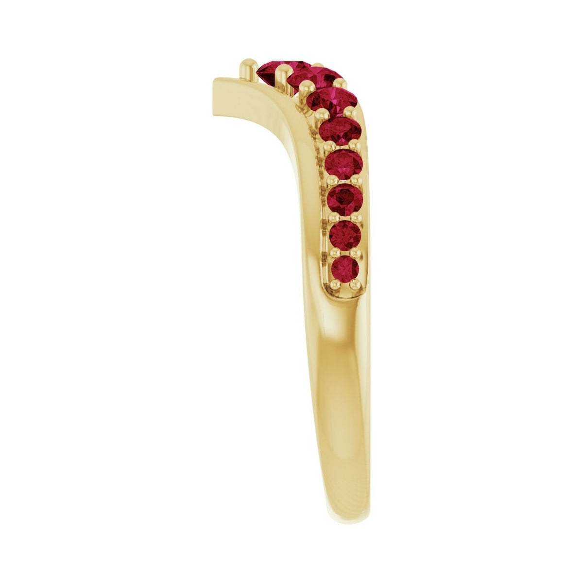 Sapphire Row Natural Gemstone Graduated V Ring - Ruby, 14K Yellow Gold (view 4)
