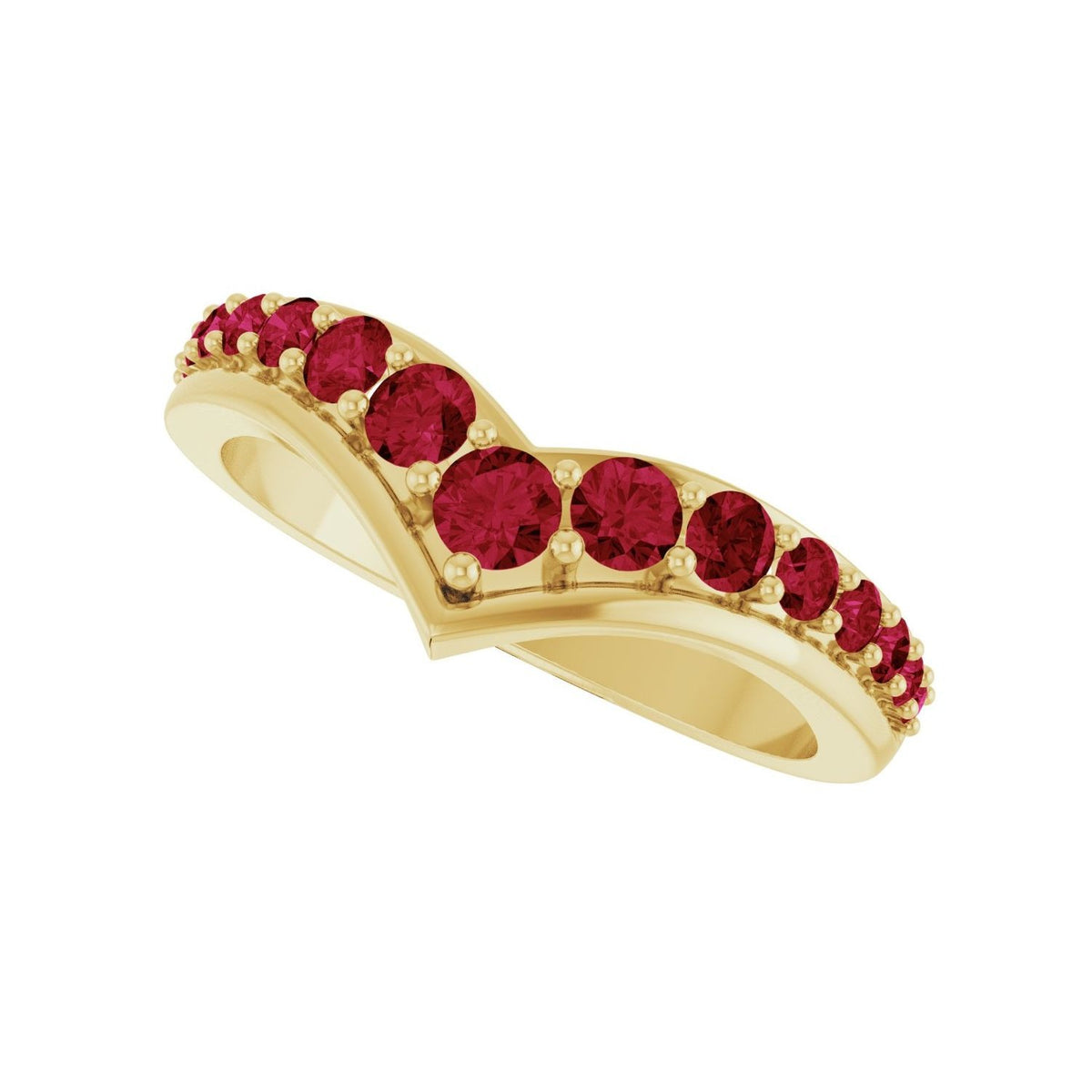 Sapphire Row Natural Gemstone Graduated V Ring - Ruby, 14K Yellow Gold (view 5)