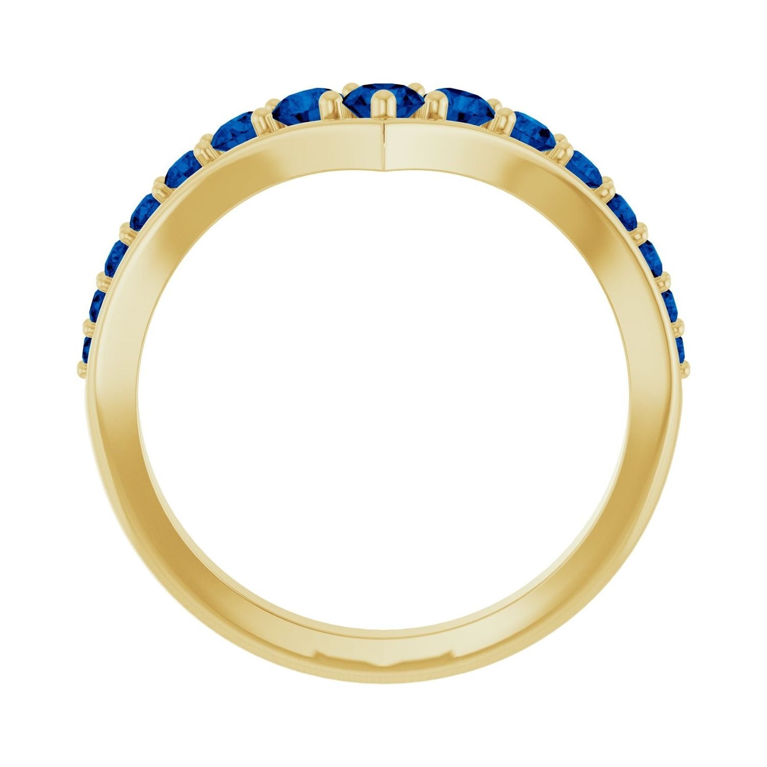 Sapphire Row Natural Gemstone Graduated V Ring - Blue Sapphire, 14K Yellow Gold (view 2)