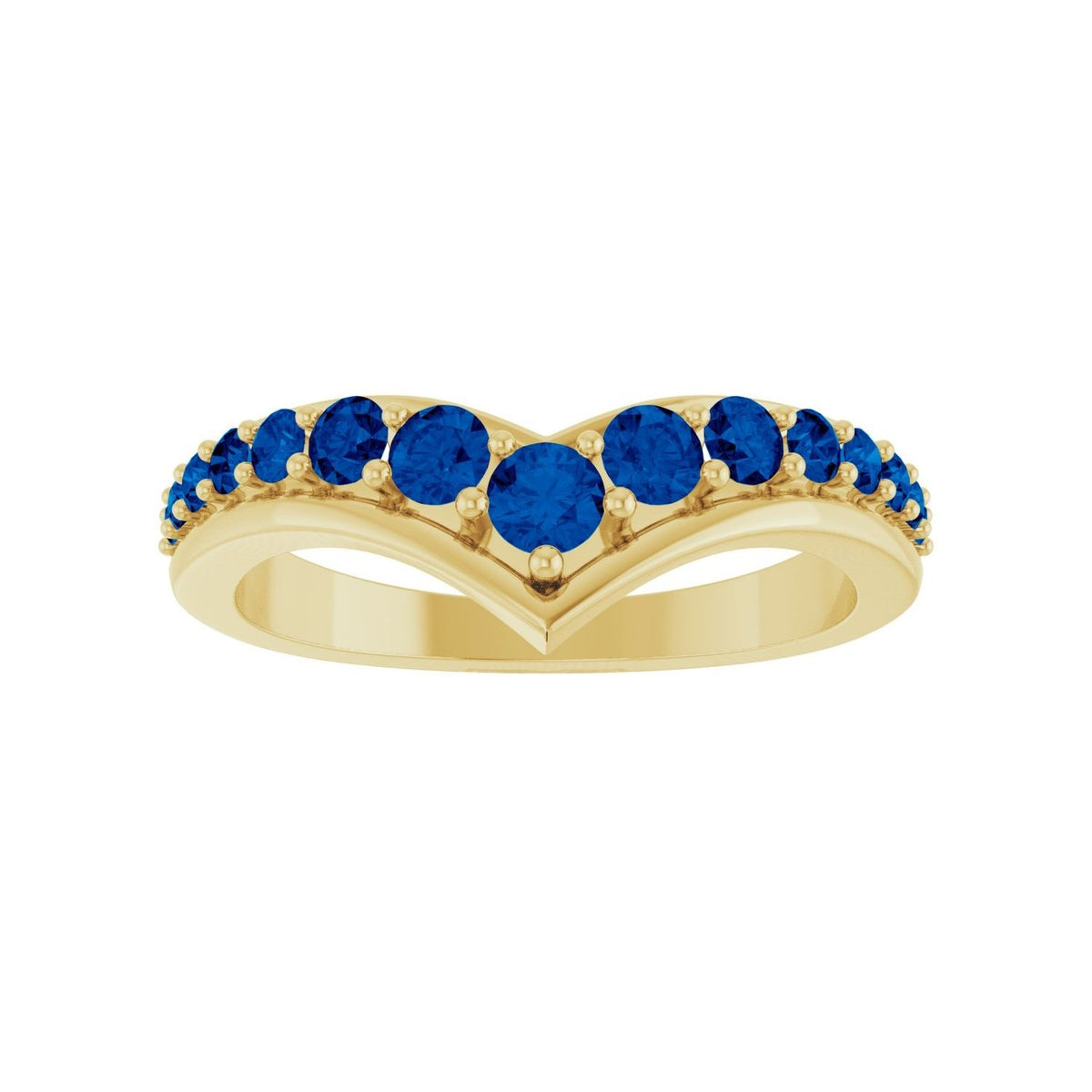 Sapphire Row Natural Gemstone Graduated V Ring - Blue Sapphire, 14K Yellow Gold (view 3)