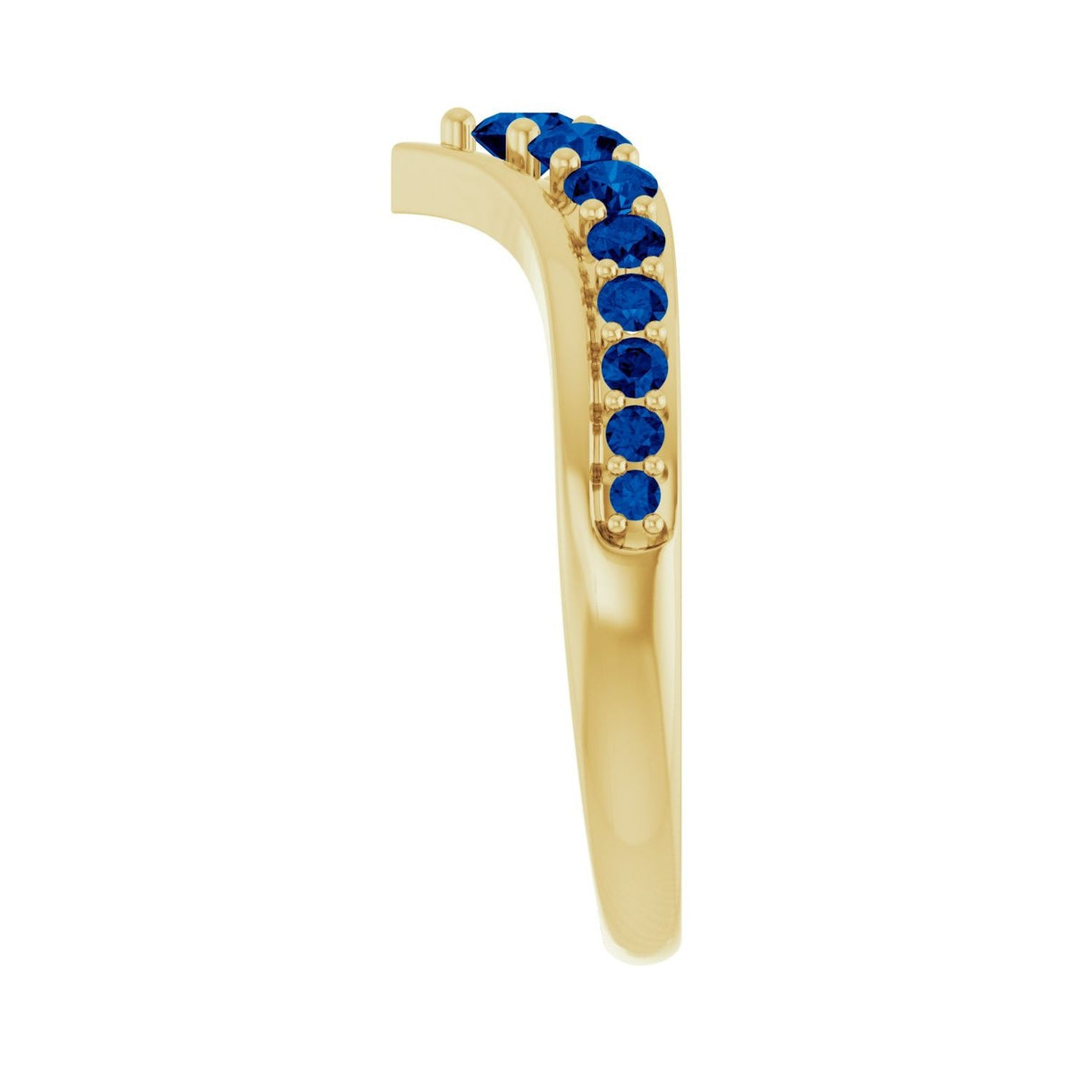 Sapphire Row Natural Gemstone Graduated V Ring - Blue Sapphire, 14K Yellow Gold (view 4)