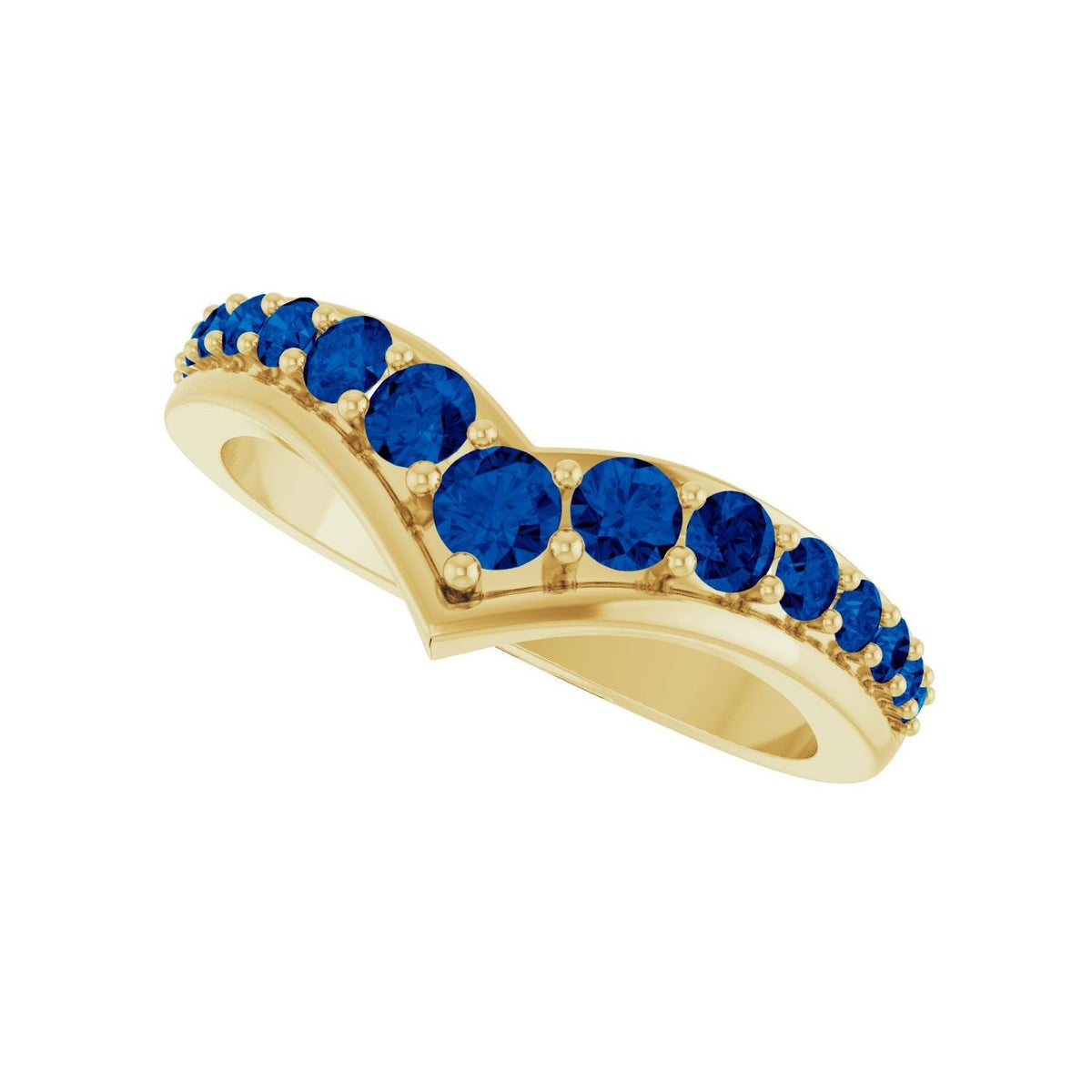Sapphire Row Natural Gemstone Graduated V Ring - Blue Sapphire, 14K Yellow Gold (view 5)