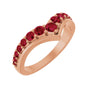 Sapphire Row Natural Gemstone Graduated V Ring - Ruby, 14K Rose Gold