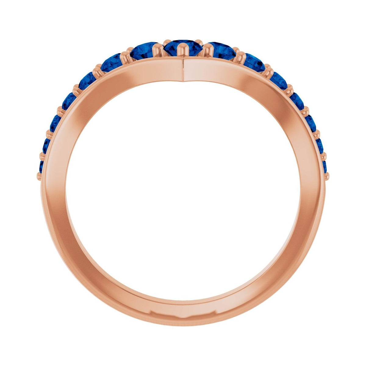 Sapphire Row Natural Gemstone Graduated V Ring - Blue Sapphire, 14K Rose Gold (view 2)