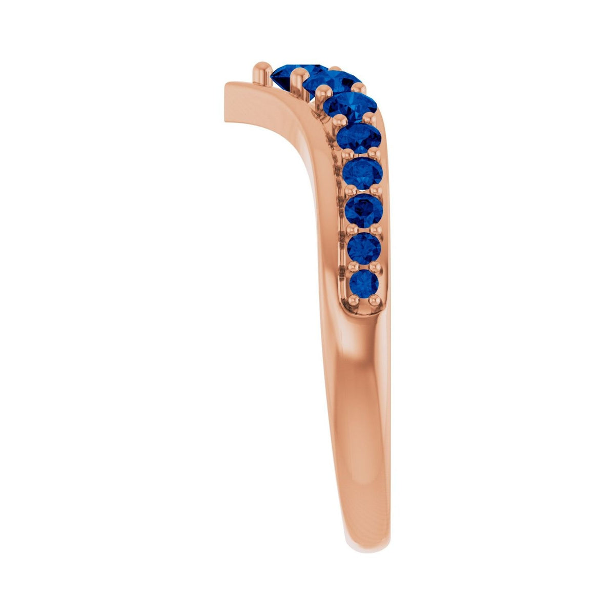 Sapphire Row Natural Gemstone Graduated V Ring - Blue Sapphire, 14K Rose Gold (view 4)