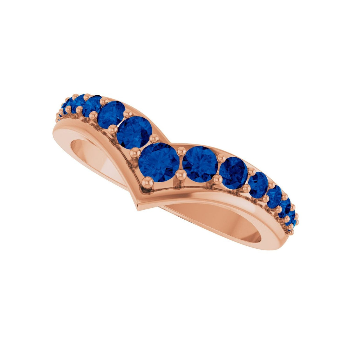 Sapphire Row Natural Gemstone Graduated V Ring - Blue Sapphire, 14K Rose Gold (view 5)
