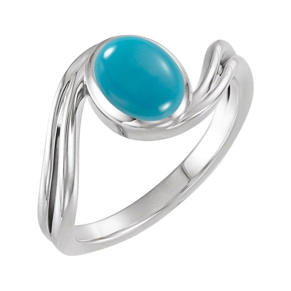Sapphire Row Natural Gemstone Cabochon Bypass Ring - Turquoise, Platinum