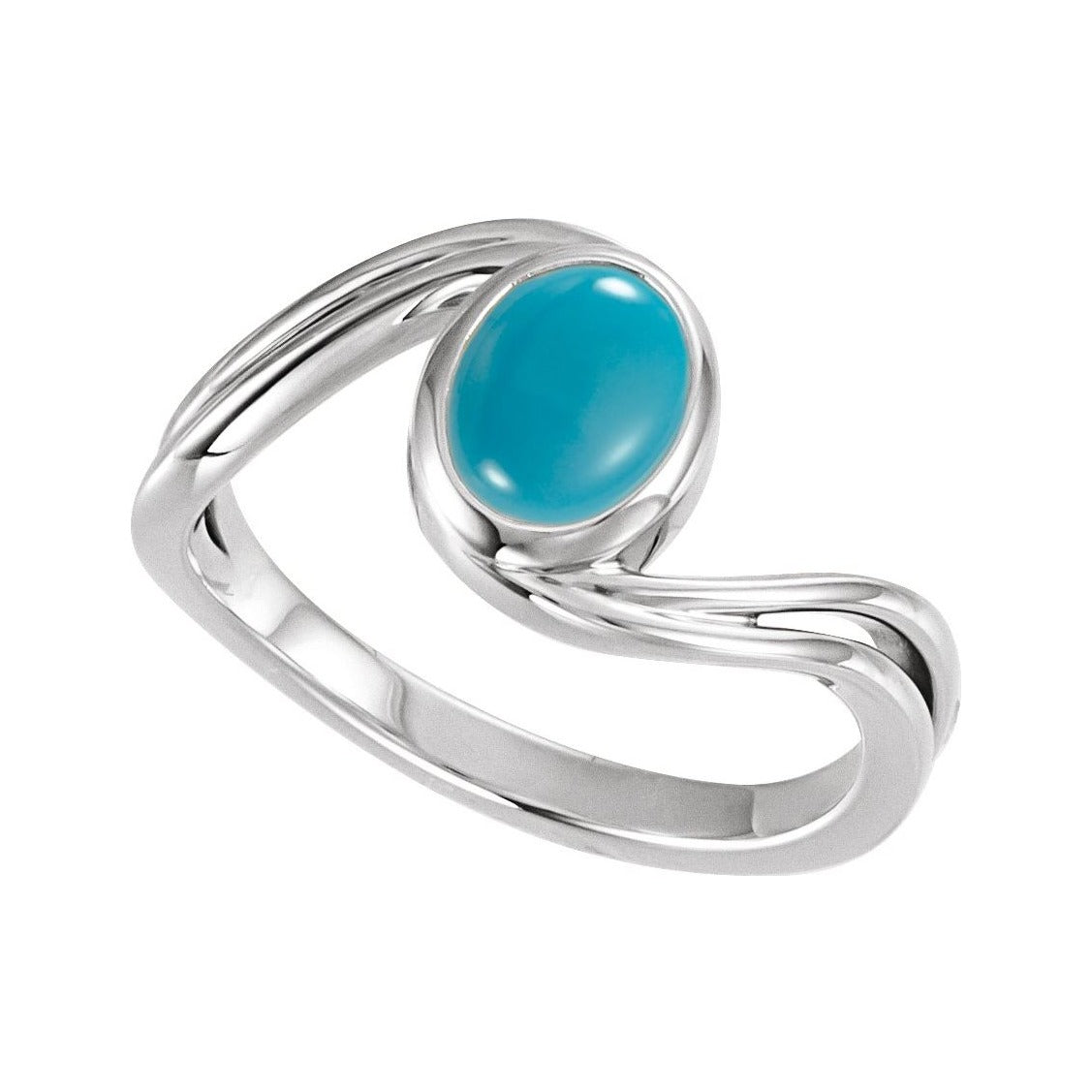 Sapphire Row Natural Gemstone Cabochon Bypass Ring - Turquoise, Platinum (view 4)