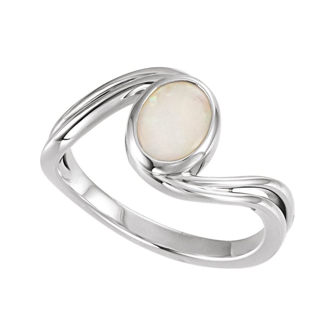 Sapphire Row Natural Gemstone Cabochon Bypass Ring - White Opal, Platinum (view 4)