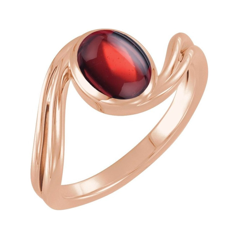 Sapphire Row Natural Gemstone Cabochon Bypass Ring - Mozambique Garnet, 14K Rose Gold