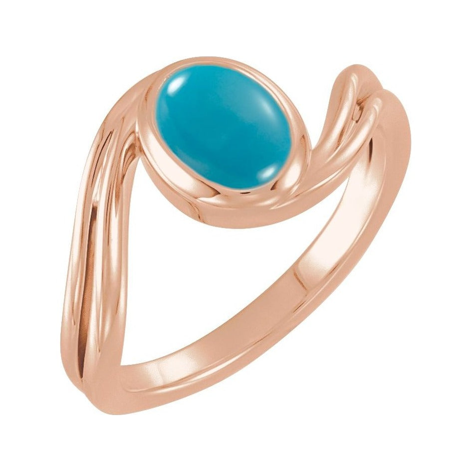 Sapphire Row Natural Gemstone Cabochon Bypass Ring - Turquoise, 14K Rose Gold