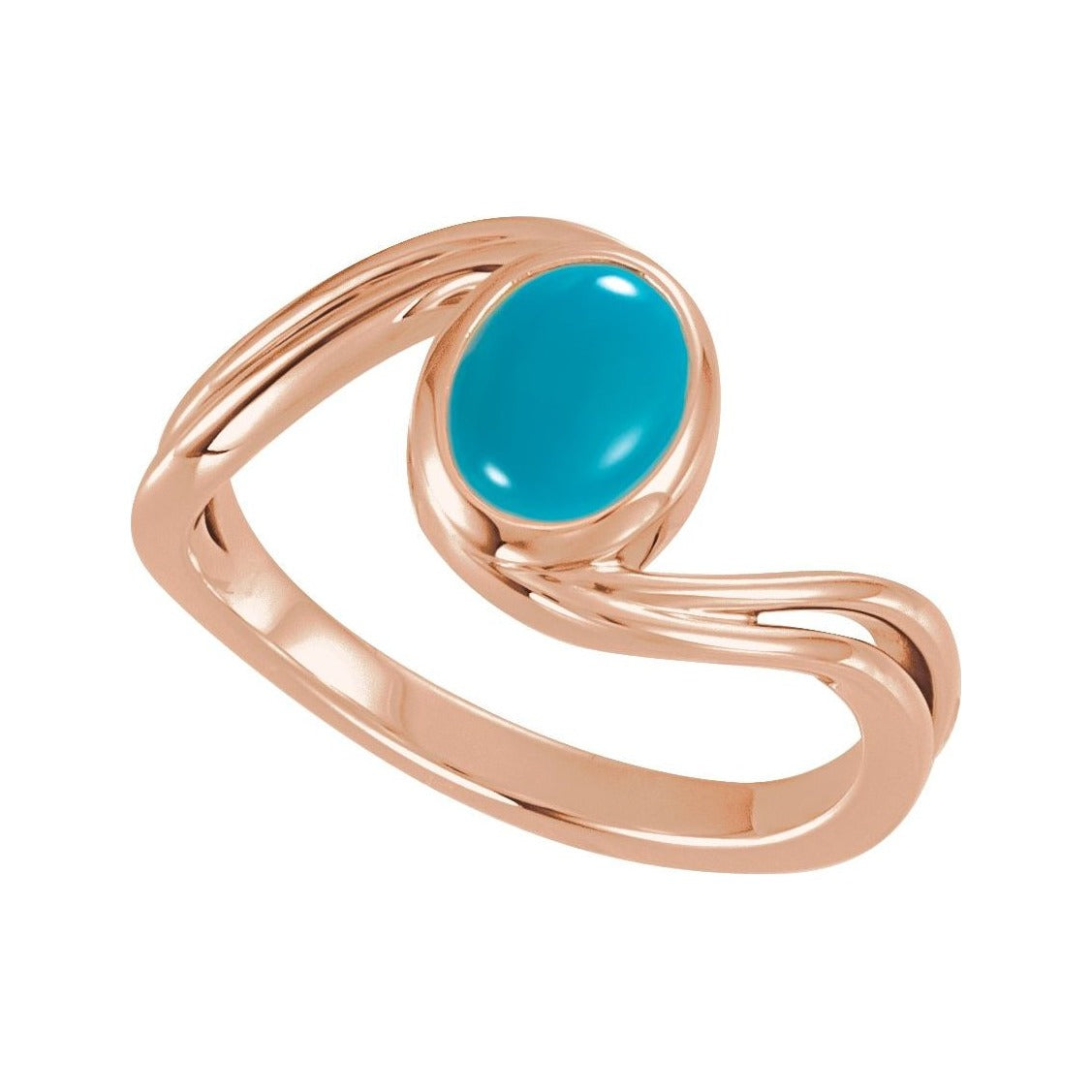 Sapphire Row Natural Gemstone Cabochon Bypass Ring - Turquoise, 14K Rose Gold (view 4)