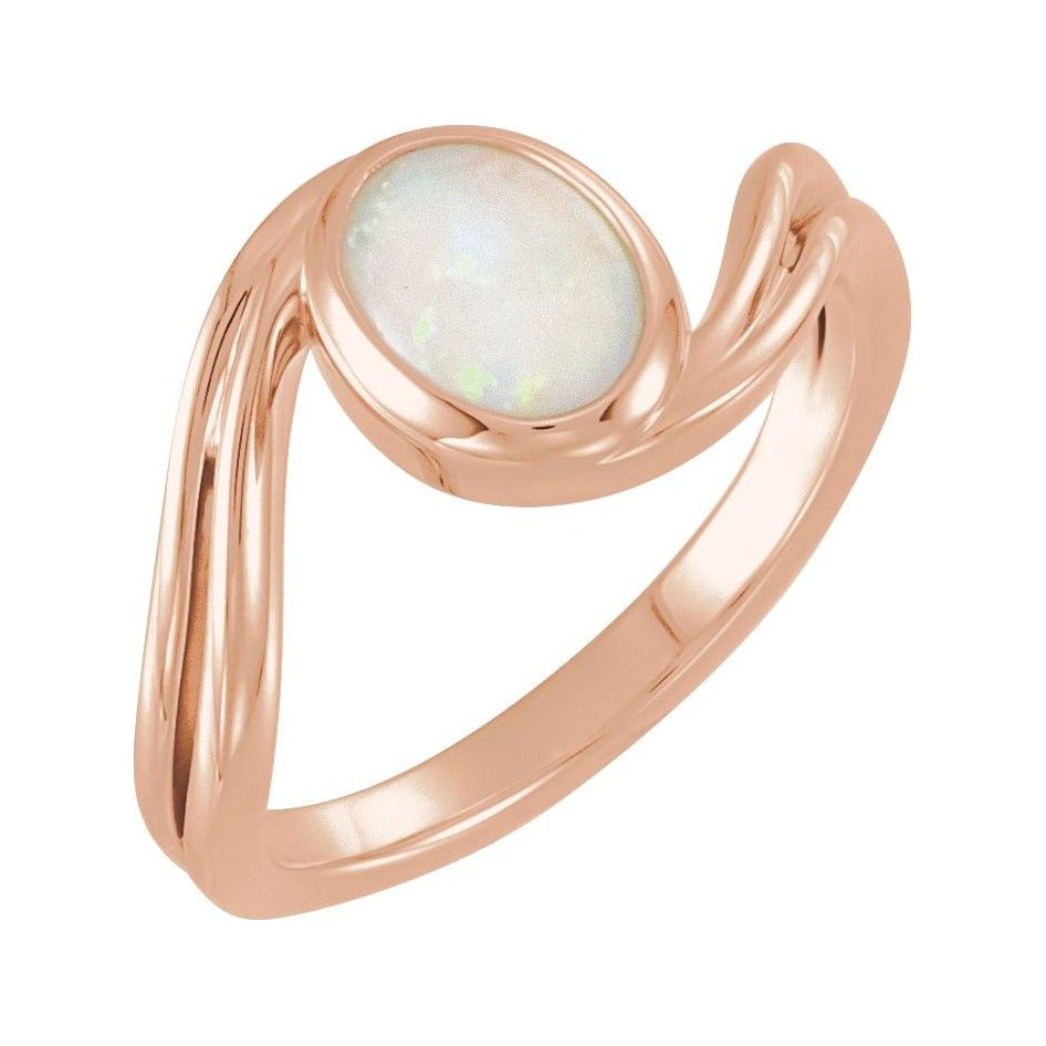 Sapphire Row Natural Gemstone Cabochon Bypass Ring - White Opal, 14K Rose Gold