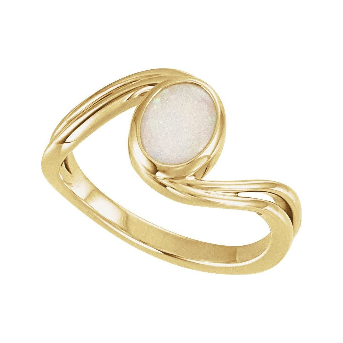 Sapphire Row Natural Gemstone Cabochon Bypass Ring - White Opal, 14K Yellow Gold (view 4)