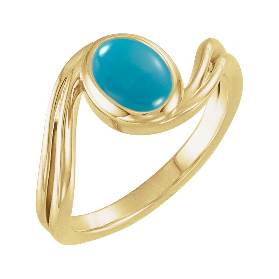 Sapphire Row Natural Gemstone Cabochon Bypass Ring - Turquoise, 14K Yellow Gold