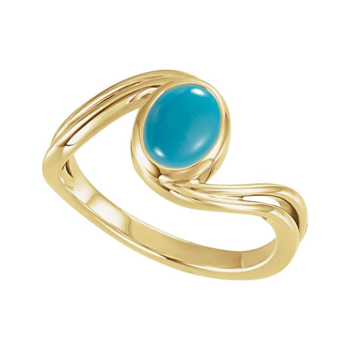 Sapphire Row Natural Gemstone Cabochon Bypass Ring - Turquoise, 14K Yellow Gold (view 4)