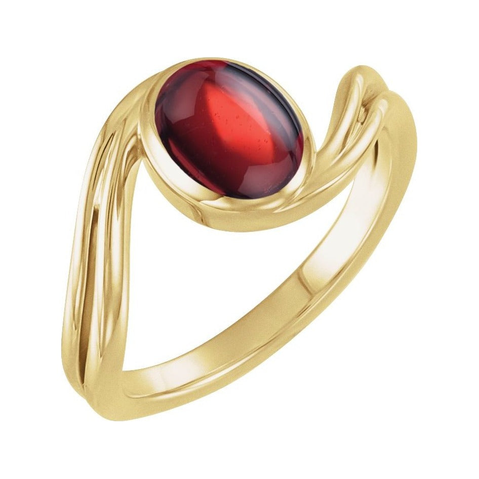 Sapphire Row Natural Gemstone Cabochon Bypass Ring - Mozambique Garnet, 14K Yellow Gold