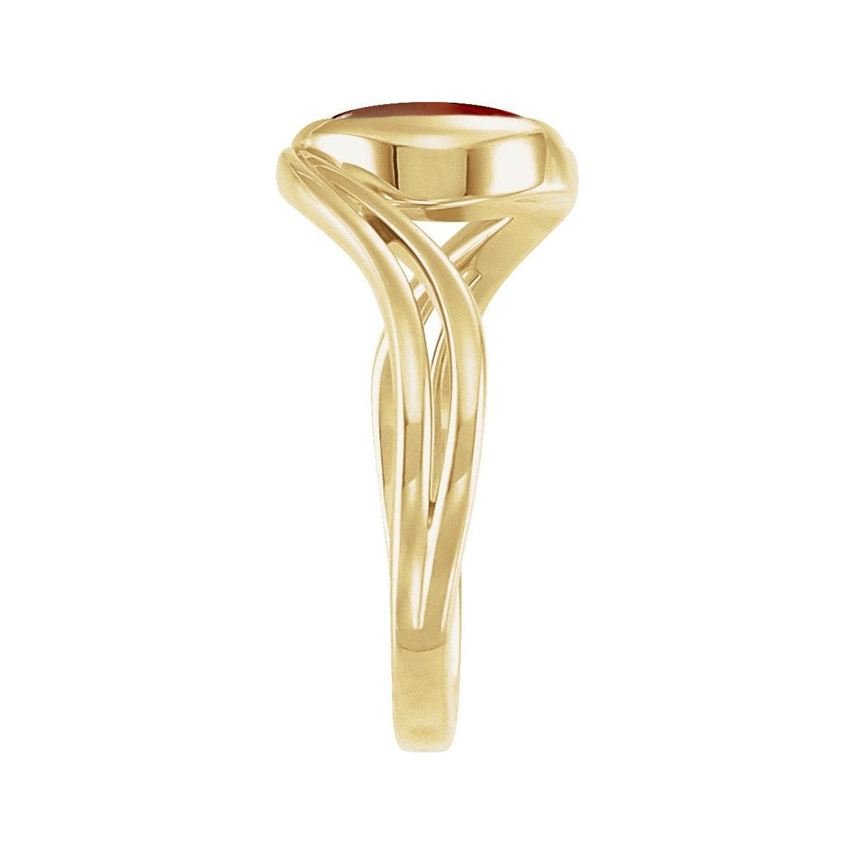 Sapphire Row Natural Gemstone Cabochon Bypass Ring - Mozambique Garnet, 14K Yellow Gold (view 3)