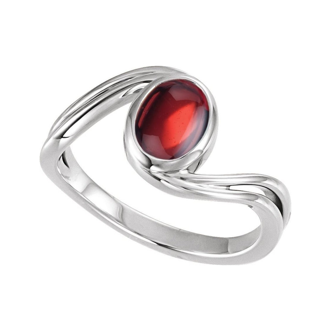 Sapphire Row Natural Gemstone Cabochon Bypass Ring - Mozambique Garnet, 14K White Gold (view 4)