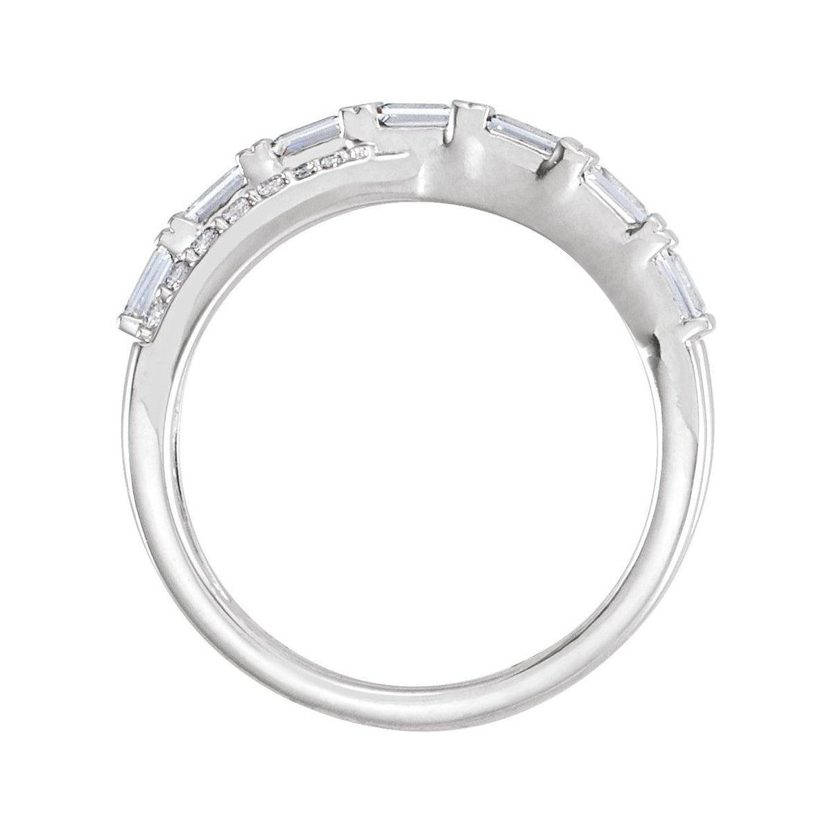 Sapphire Row Natural Diamond Baguette Crisscross Ring - 14K White Gold (view 2)