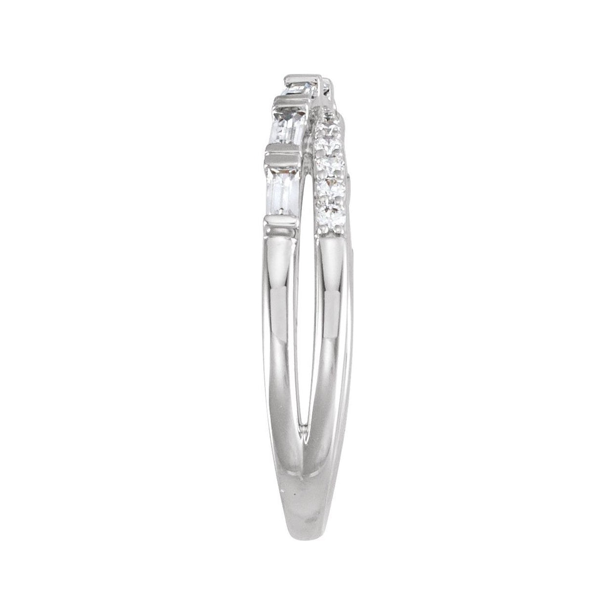 Sapphire Row Natural Diamond Baguette Crisscross Ring - 14K White Gold (view 3)