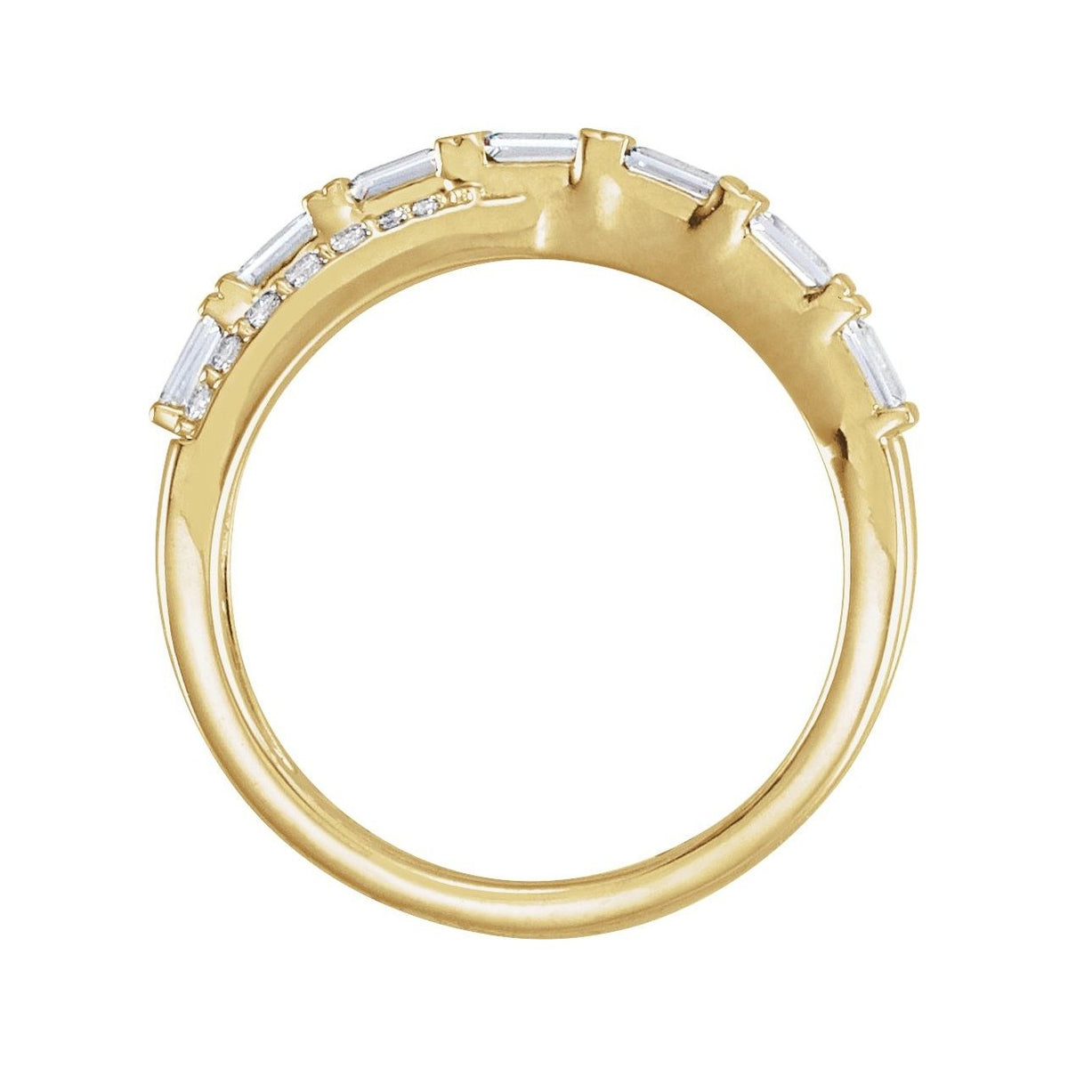 Sapphire Row Natural Diamond Baguette Crisscross Ring - 14K Yellow Gold (view 2)
