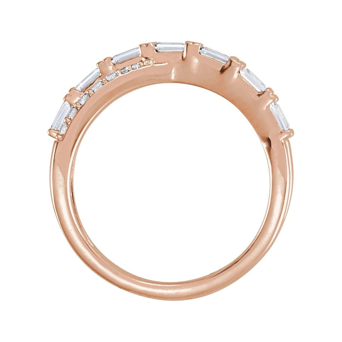 Sapphire Row Natural Diamond Baguette Crisscross Ring - 14K Rose Gold (view 2)