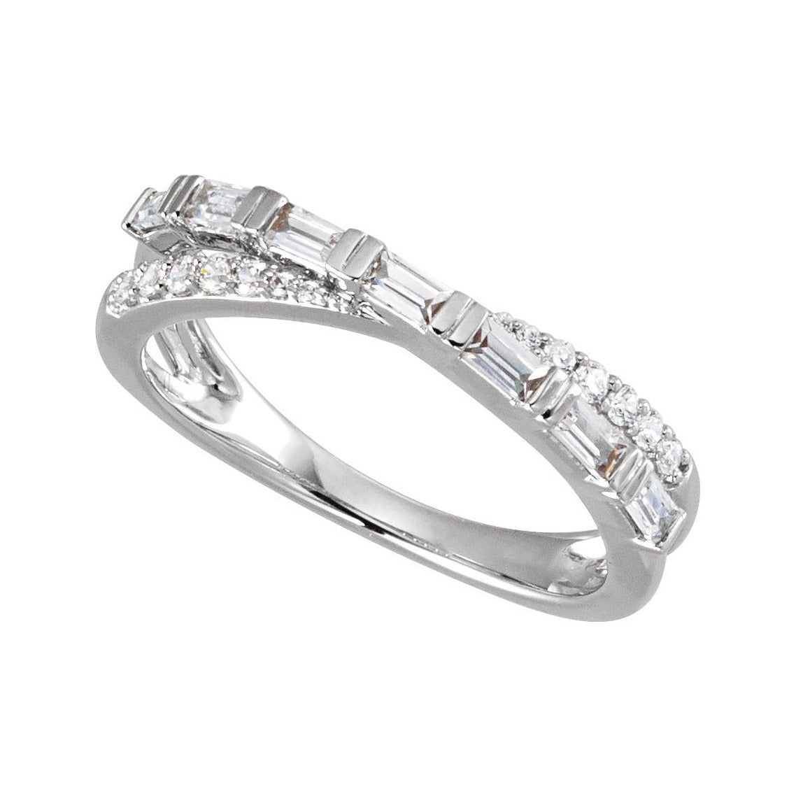 Sapphire Row Lab-Grown Diamond Baguette Crisscross Ring - 14K White Gold (view 4)
