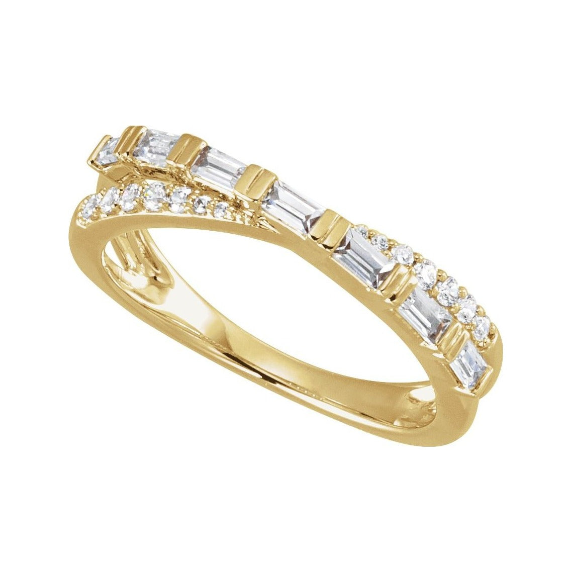 Sapphire Row Lab-Grown Diamond Baguette Crisscross Ring - 14K Yellow Gold (view 4)